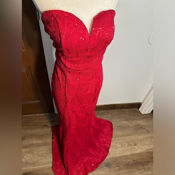 Elegant long mermaid heart shaped wine color night cocktail dress woman size L - Picture 9 of 11